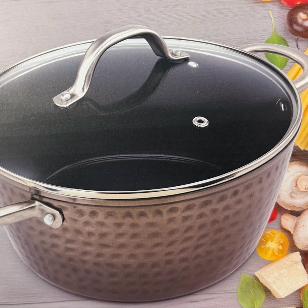 Basil & Kraft Home/Kitchen Hammered Nonstick Saucepan with Glass Lid - Brown - Picture 16 of 16